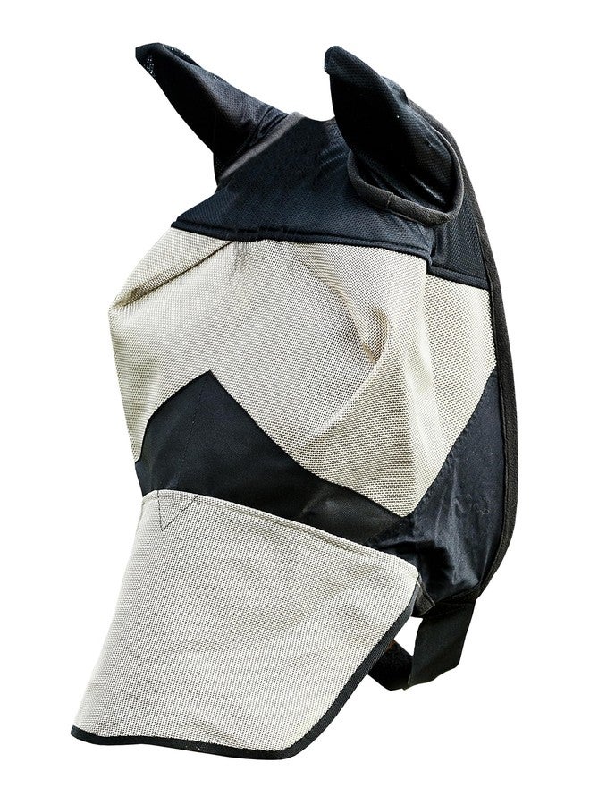 HORZE Horse Fly Mask with Nose Cover and Ears | Durable Micro Mesh with UV Protection - Light Brown/Black - Cob - Image 1